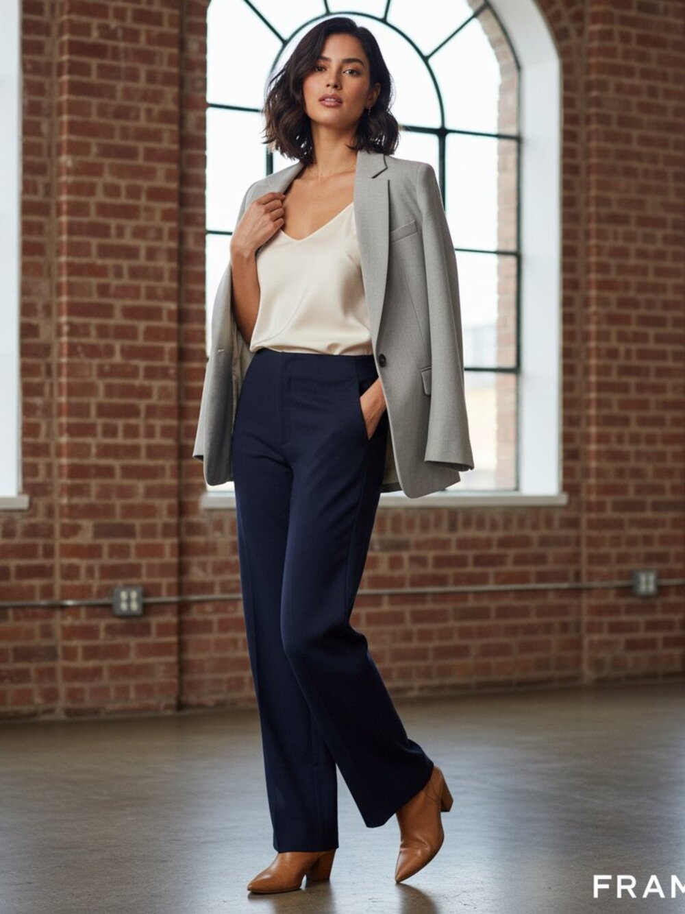 FRAME Wide Leg Trousers Navy Size 12 High Rise Tailored Work Pants